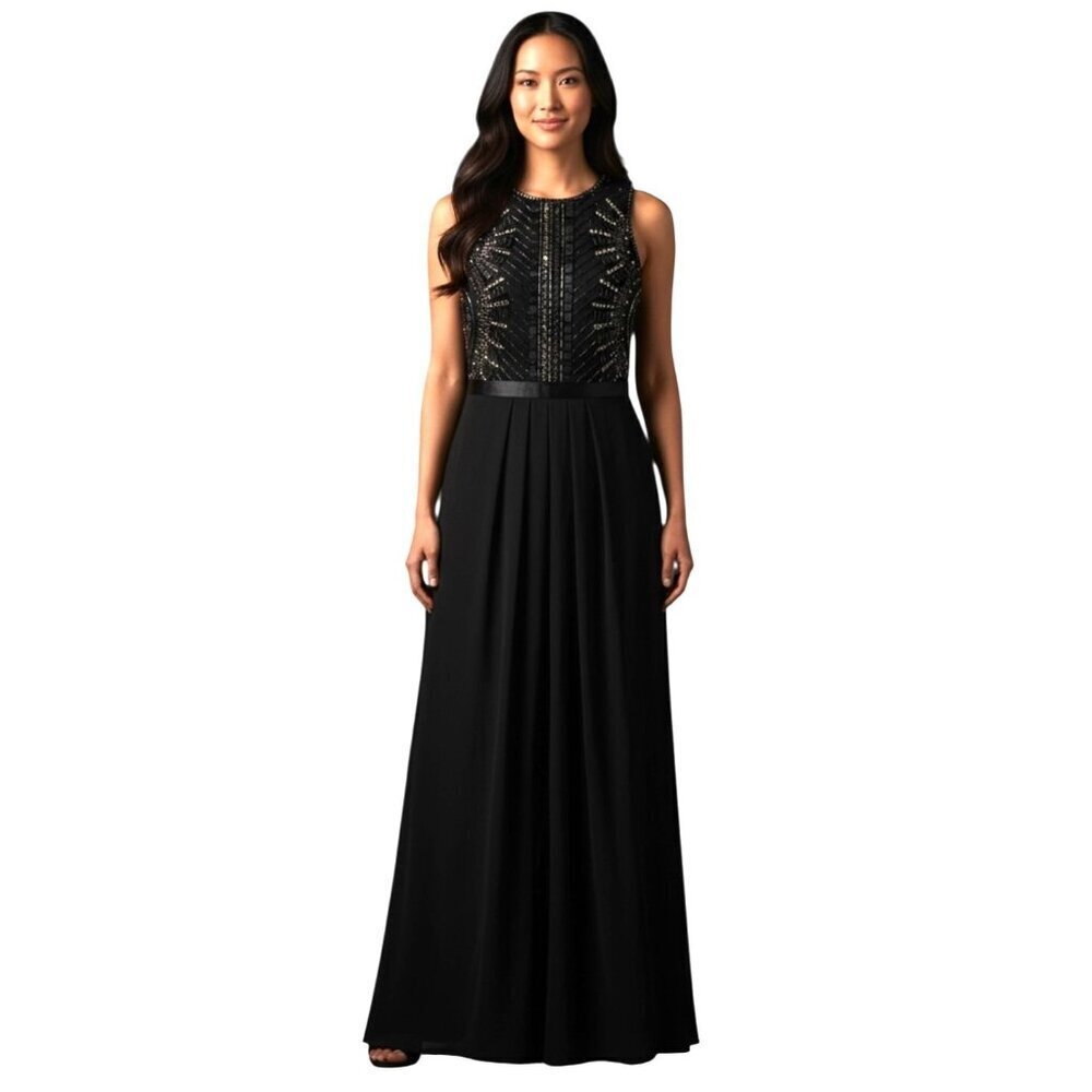 NWT Aidan Mattox Black Beaded Evening Gown Formal Long Dress Size 4